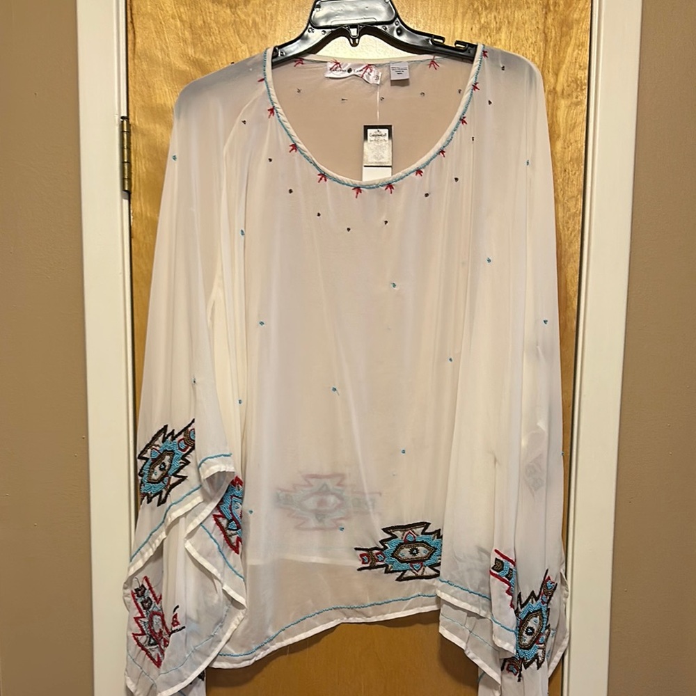 Bohemian Sheer Blouse with Embroidered Accents